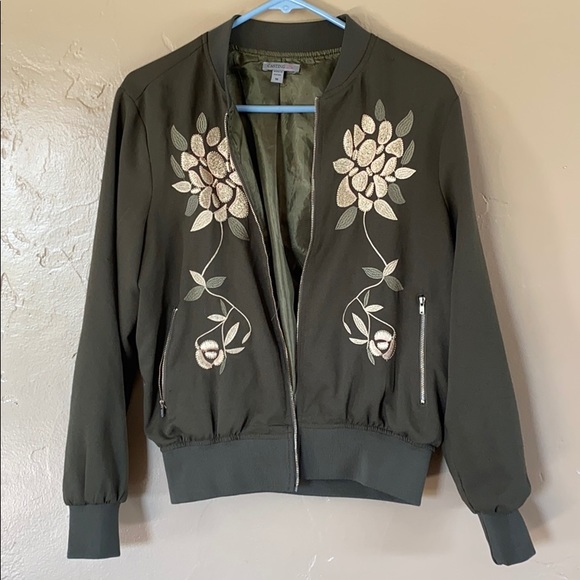 Olive Green Bomber Jacket with Gold embroidery - Picture 1 of 5
